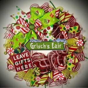Grinch Christmas wreath XL 22 inch handmade grinch decorations Whoville